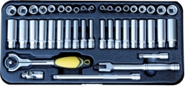 GRIP - 43 PC 1/4'' SQ. DR. 12PT DEEP & STANDARD SOCKET SET MM/SAE